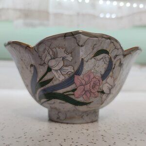 Fine China Grey Floral Lotus Bowl
